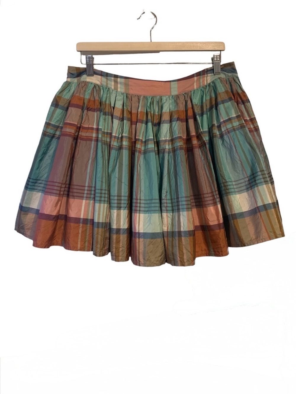 Ted Baker 4 10 100% silk side zip lined metallic sheen pleated mini skirt plaid